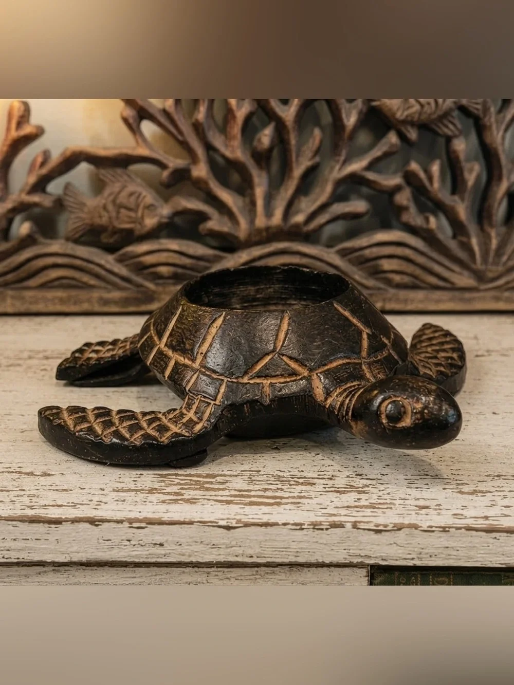 CAST IRON SEA TURTLES VOTIVES CANDLEHOLDER COASTAL DECOR SET OF 2